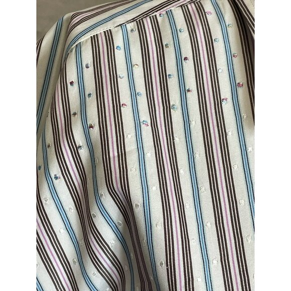 Robert Graham Men's Shirt 2XL Flip Cuff Striped Embroidered Turquoise - Picture 14 of 16